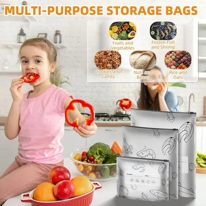 💥(Pack of 30) 2026 New Reusable Aluminum Foil Sealing Food Storage Bags with Labels and Zipper Closure, suitable for food preservation and longer storage.