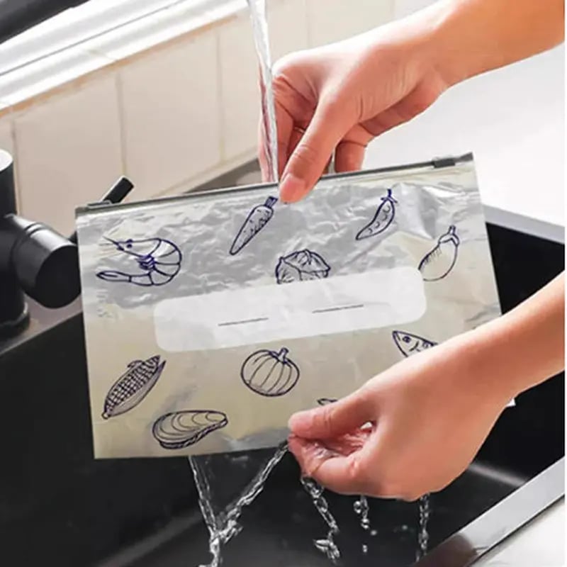 💥(Pack of 30) 2026 New Reusable Aluminum Foil Sealing Food Storage Bags with Labels and Zipper Closure, suitable for food preservation and longer storage.